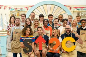Pictured is the Celebrity GBBO line-up for 2023. Back Row - Ellie Taylor, Joe Thomas, Paddy McGuinness, Coleen Nolan, Tom Daley, Adele Roberts. Lucy Beaumont, David Morrissey. Middle Row - Tim Key, Jessica Hynes, Gemma Collins, AJ Odudu, Mike Wozniak, Judi Love, Deborah Meaden, Jay Blades. Front Row - Rose Matafeo, David Schwimmer, Jesy Nelson, Tom Davis. Pic: Channel 4
