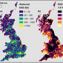 Maps show historical expected annual flood damage (EAD) in GBP billion at 2020 values, and calculated EAD percentage increase with 1.8 degrees global warming. (Credit: University of Bristol and Fathom)