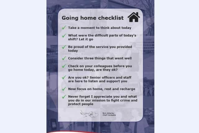 The 'going home checklist'. Photo: Northamptonshire Police.