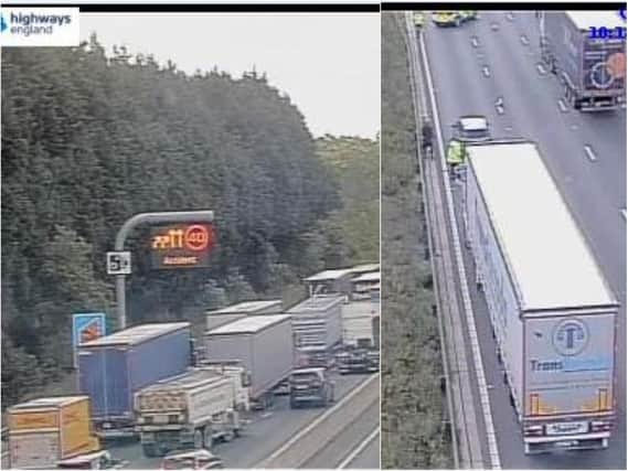 Highways England cameras showed queues building at 10.15am behind the site of a collision on the M1 on Friday