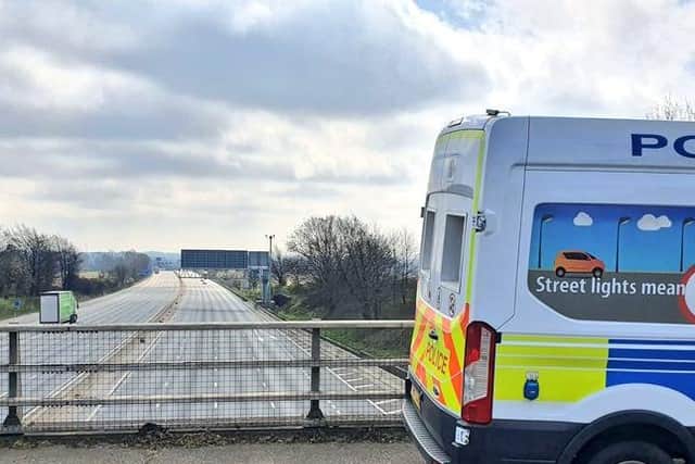 The M1 in Northamptonshire emptied of vehicles during the Covid-19 lockdown