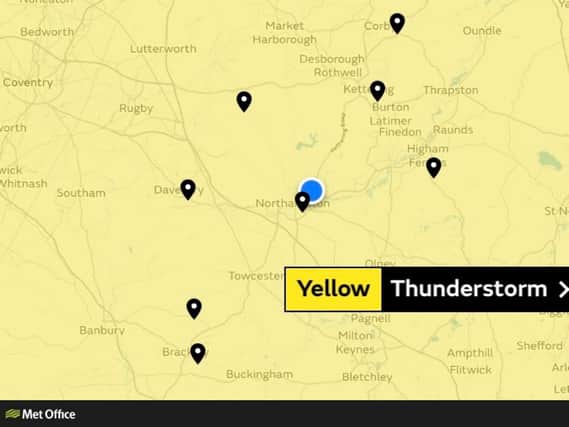 Met Office weather warning is in force for Northamptonshire until midnight on Saturday