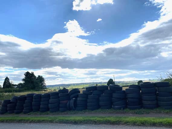 More than 100 tyres were found dumped in Brixworth. Photo: Northamptonshire Police