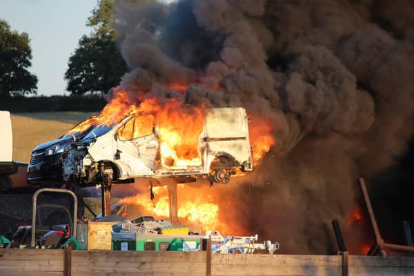 One of the vans aflame at Intapart in Daventry. Photo: Kev Swann