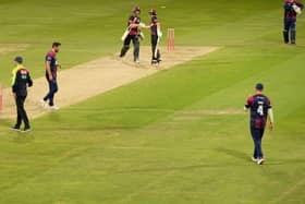 Tom Lammonby and Tom Abell celebrate Somerset's victory over the Steelbacks