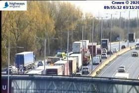 Highways England cameras showed queues near the scene of the crash just before 10am