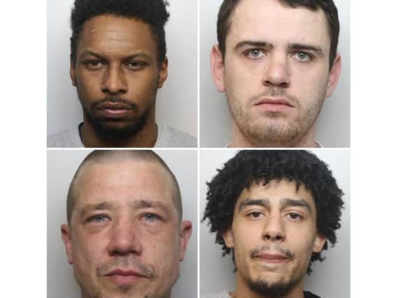 Police are circulating photos of these four men wanted in connection with domestic abuse offences