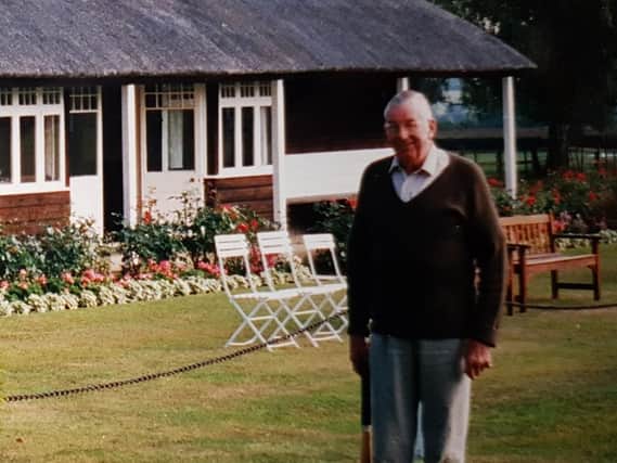 Captain Richard Henry 'Dick' Hawkins in front of the pavilion at Everdon Hall