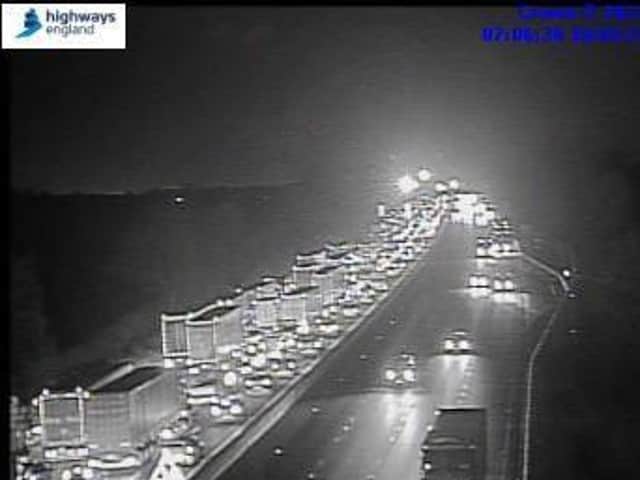 Highways England traffic cameras showed the queues building on the M1 on Monday morning