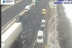 Highways England cameras showed the smash involving a lorry on the M1 just before 10am