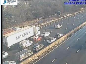 Police held are traffic on the M1 southbound while emergency services deal with the  smash