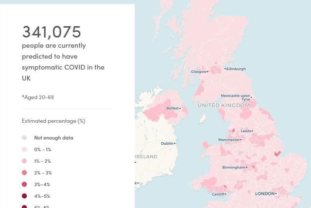 The tracker app covers the whole of the UK highlighting Covid-19 hotspots