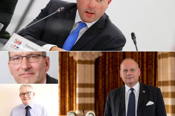 Clockwise (from top): Matt Golby, Jonathan Nunn, Ian McCord and Richard Auger - the four existing council leaders - will all serve on the new shadow executive committee for West Northamptonshire Council.