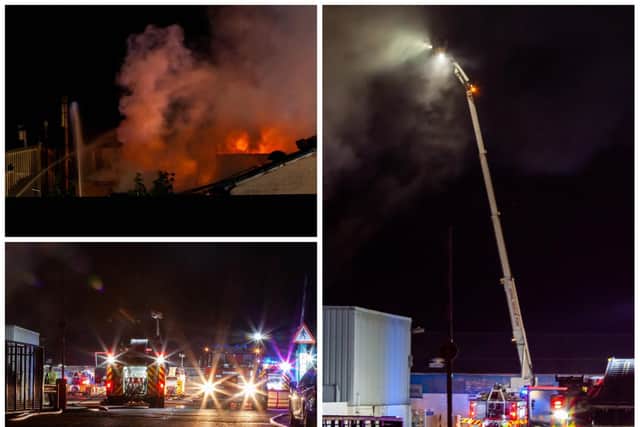Firefighters battle the blaze in Blisworth on Saturday night. Photos: Jenson Houghton / JEV Productions