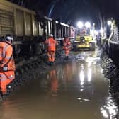 Flooding caused delays for trains running through Kilsby Tunnel . Photos: Network Rail