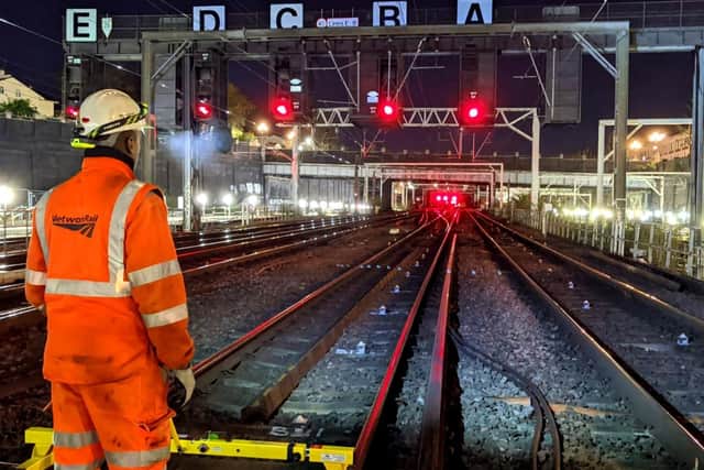 Engineers are replalcing 2km of overhead cables on the route into London. Photo: Network Rail
