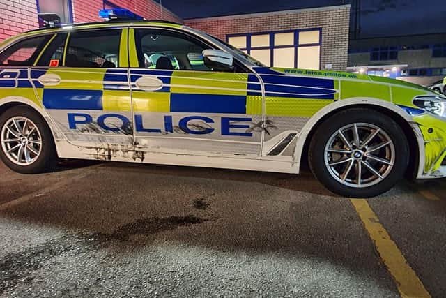 One of the police vehicles involved in stopping the getaway Audi. Photo: Leicestershire Police