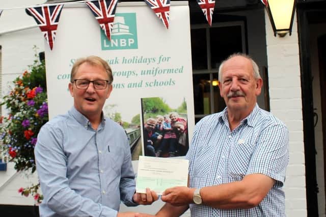 A cheque was presented to LNBP co-vice-chairman Alan Cobbold from the Provincial Grand Lodge of Ancient Free and Accepted Freemasons of Warwickshire by Geoff Walker, their charity Steward