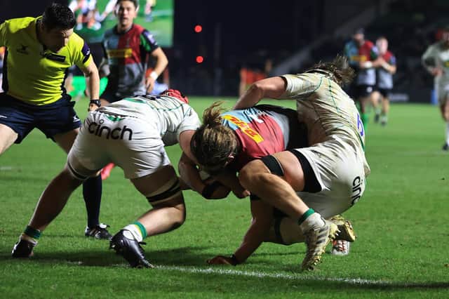 Luke Wallace powered over to help Harlequins win it late on