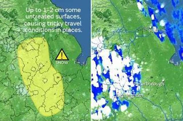 Met Office maps showed snow heading for Northamptonshire on Sunday afternoon