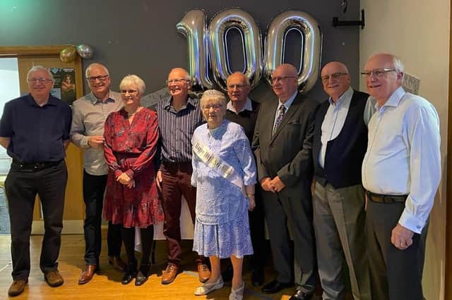 Celebrating her 100th birthday with family and friends in Daventry.