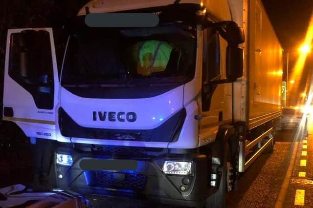 Officers spotted the stolen lorry parked on the A5 on Monday night.