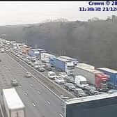 National Highways cameras showed queues on the M1 on Tuesday morning