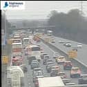Traffic backed up on the M1 heading towards Northampton for a second day running