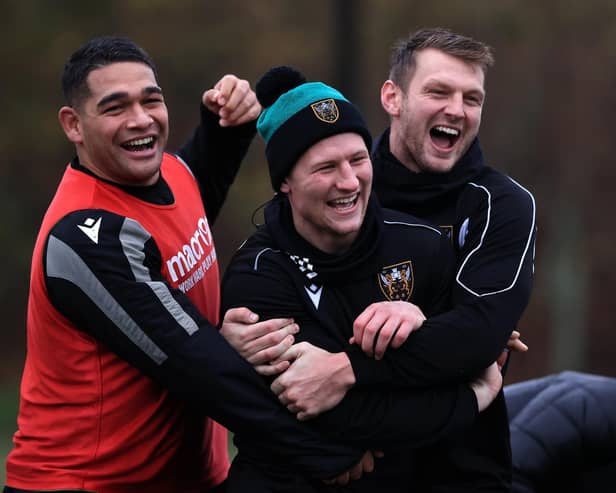Fraser Dingwall (centre) will skipper a Saints side that also contains the likes of Sam Matavesi (left) and Dan Biggar