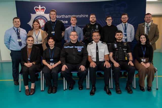 The graduates with Chief Constable Nick Adderley, training delivery manager Damian Hiscocks and UoN staff