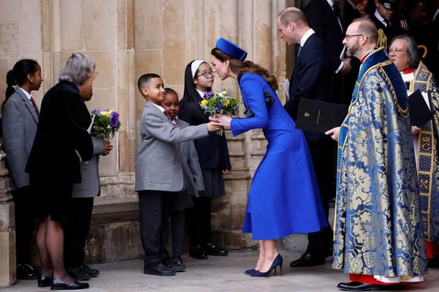 The Duchess of Cambridge and Prince William leave Westminster Abbey after Monday’s Commonwealth Day service
