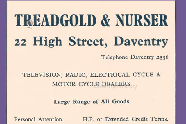 An advert for Treadgold & Nursery, supplied by Andrea Green, of Daventry in History.