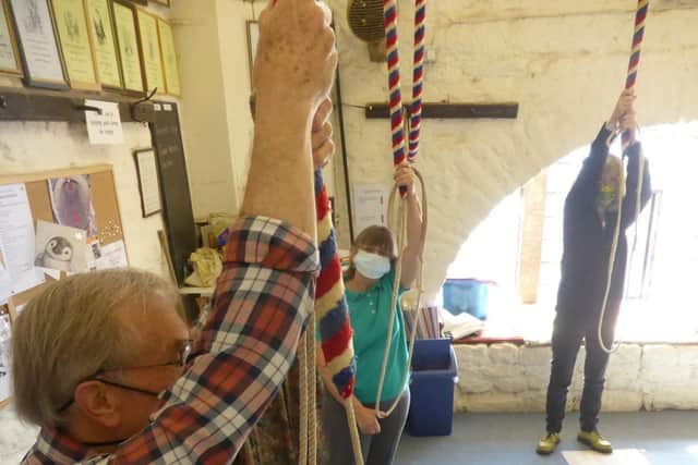 Bellringers in Holy Cross Daventry on Saturday.