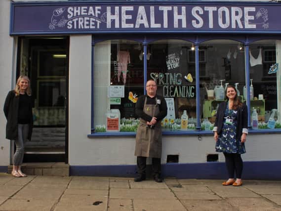Project coordinators for Milk&You Michelle Santhi and Bethany Brown with Sheaf Street Health Store, Dean Hand.