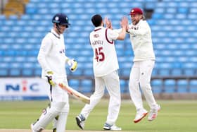 Wayne Parnell celebrates one of his five wickets in Yorkshire's second innings