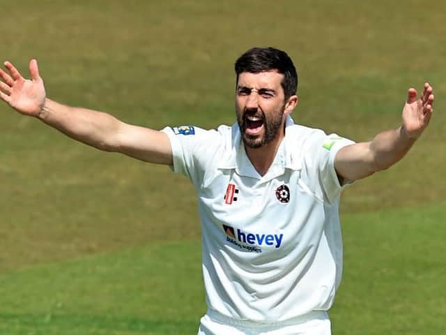 Ben Sanderson celebrates one of his five wickets