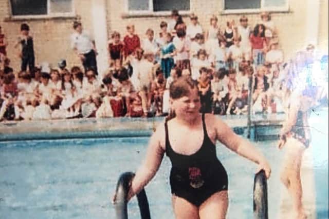 Campaign supporter Kelly Hodgett at a swimming gala in Daventry in 1980.