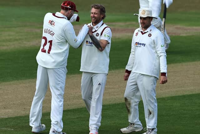 Gareth Berg celebrates one of his nine wickets against Sussex
