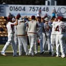 Norhants celebrate a wicket in their win over Durham in September, 2019 - the last time spectators were allowed inside the County Ground (Picture: Dave Ikin)