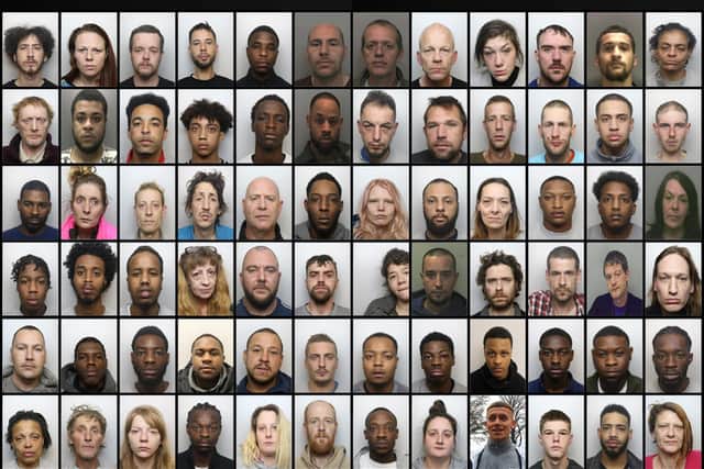 Faces of 72 people jailed as a result of Northamptonshire Police investigations into drugs gangs