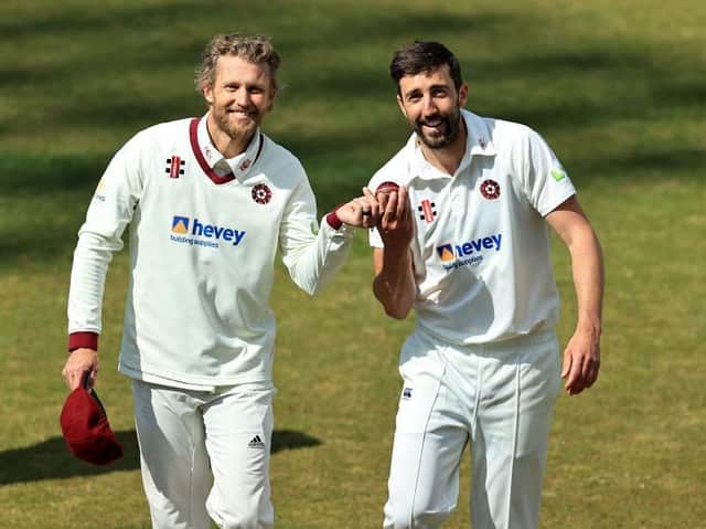 Gareth Berg (left) and Ben Sanderson claimed 19 wickets between them in the County's win over Sussex at Wantage Road three weeks ago