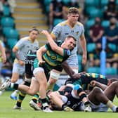 Tom James in action for Saints against Wasps
