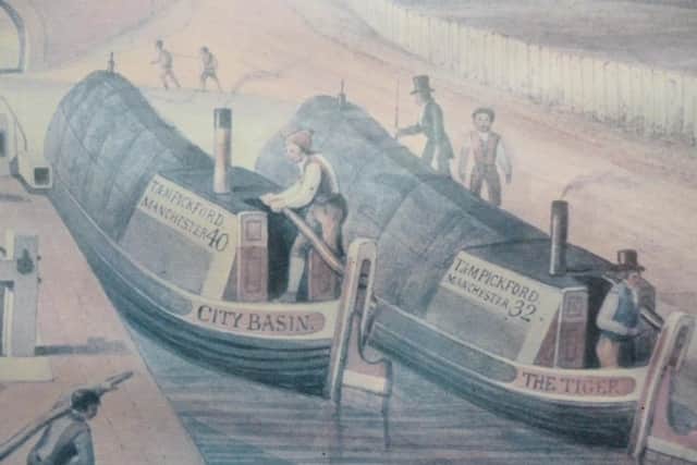 A pair of T & M Pickford of Manchester’s  narrow boats on the London Regents Canal in about 1820. (Chris Cleg).