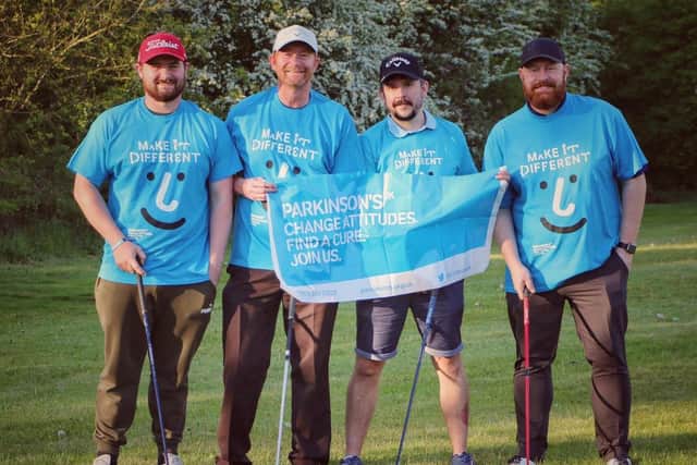 (L-R) Dan Maber, Rich Maber, Matt Avery and Ross Horne played 15 straight hours of golf at Cold Ashby Golf Centre for Parkinson's UK's Par for Parkinson's campaign on June 27, raising more than £1,800