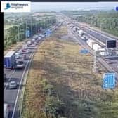 Highways England jam cams showed the queues on the M1 at junction 19 at 7.30am