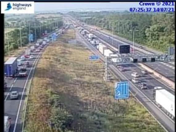 Highways England jam cams showed the queues on the M1 at junction 19 at 7.30am