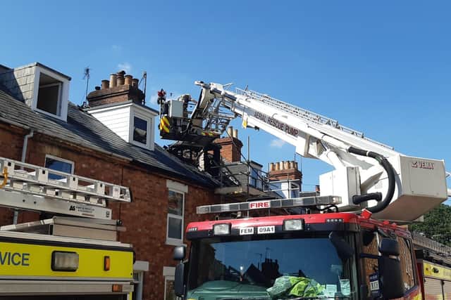 Fire crews at the scene yesterday.