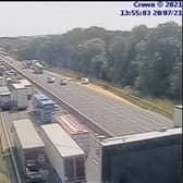 Highways England cameras showed queues on M1 at just before 2pm