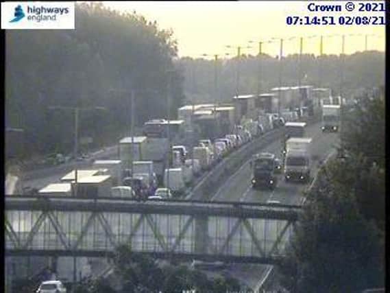 Highways England jamcams showed traffic stalled near Rothersthorpe Services at 7.10am