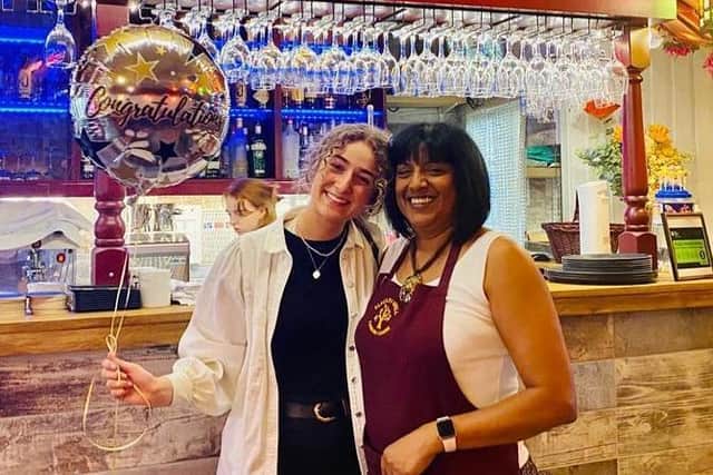 Amelie Lathe celebrates at Alacati restaurant with Pammy Raydemir in Daventry where she works.